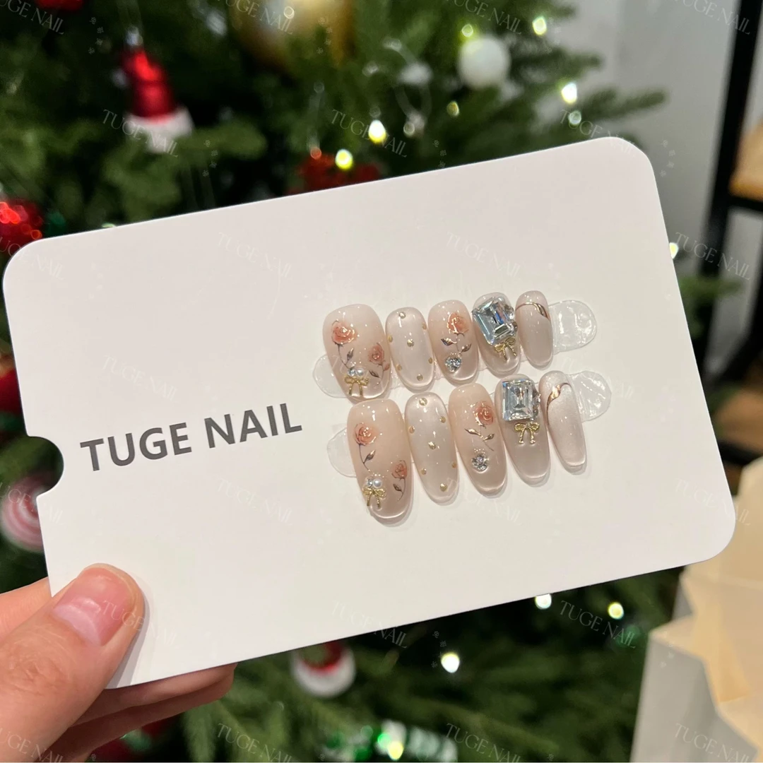 TugeNail【玫瑰故事】东洲水晶夏季国风系列手绘玫瑰穿戴甲-小然