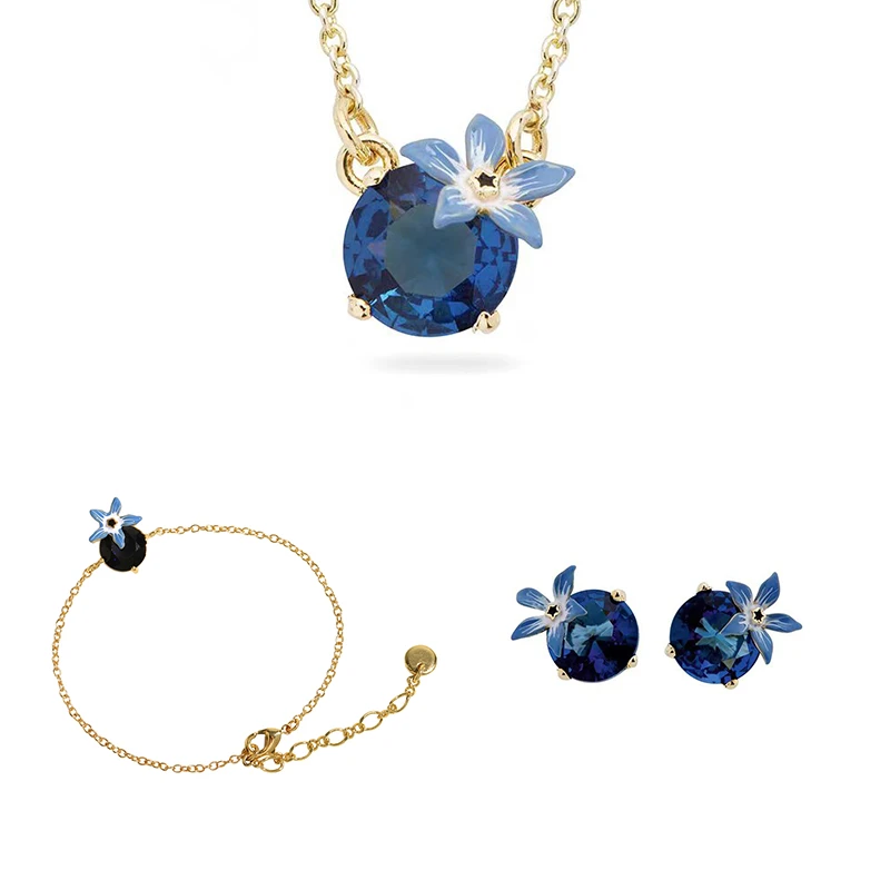 铜合金项链 菜圃系列蓝色琉璃苣水晶项链小众简约