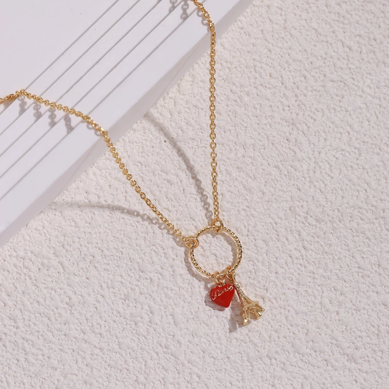 铜项链 巴黎之约系列埃菲尔铁塔桃心项链