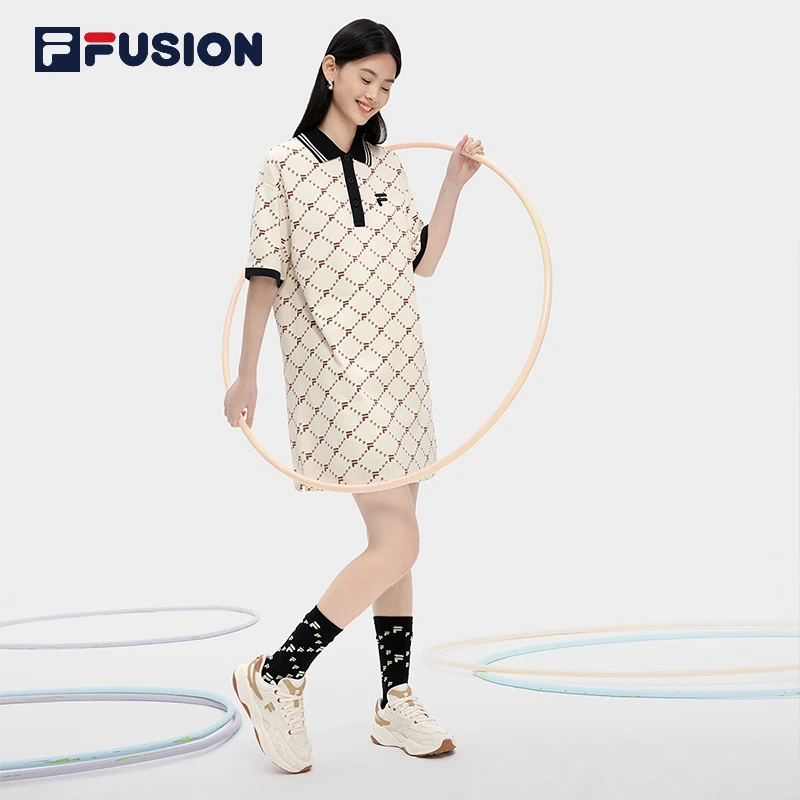 FUSION 斐乐女子老花连衣裙 休闲时尚宽松运动polo领 T11W323316