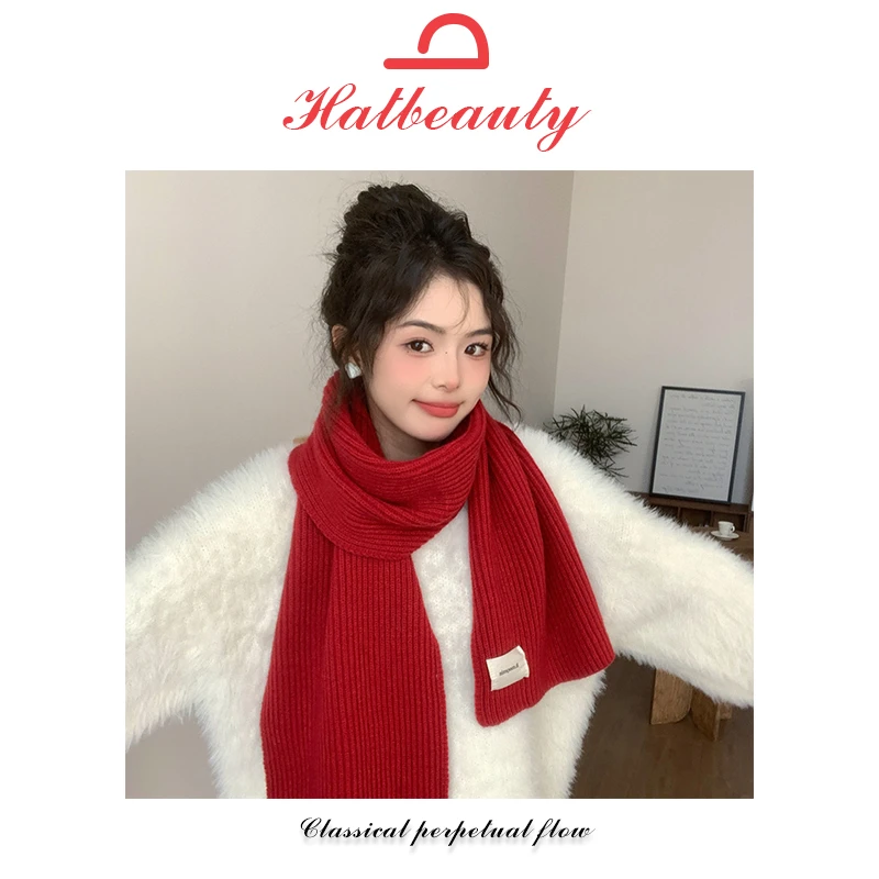 Hatbeauty-毛线围巾女秋冬季百搭短围脖纯色保暖针织学院风