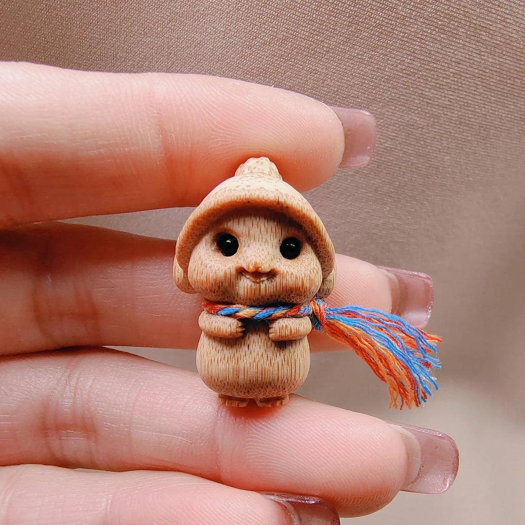 实心竹玉竹手把件竹雕生肖兔高密度老玉竹文玩戒指包挂挂件吊坠配