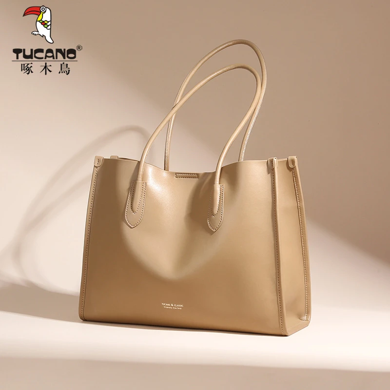 啄木鸟真皮女包2024新款春夏大容量托特包美拉德高级感单肩手提包