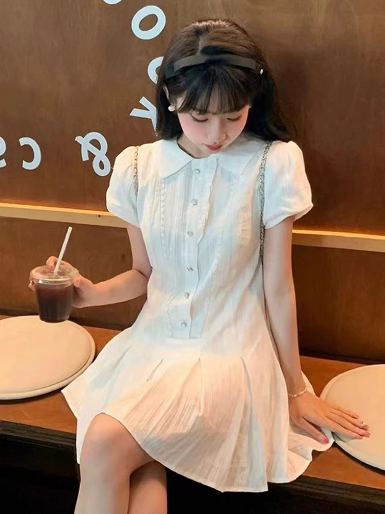 学院风泡泡袖衬衫连衣裙女装夏季小个子穿搭安全裤两件套