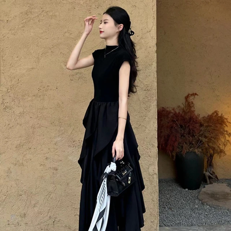 夏季新款小众不规则新款纯色时尚小黑裙女装裙子高级设计感