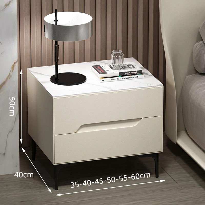 简易全实木床头柜现代家用简约意式极简感皮质床岩板卧室收纳家用