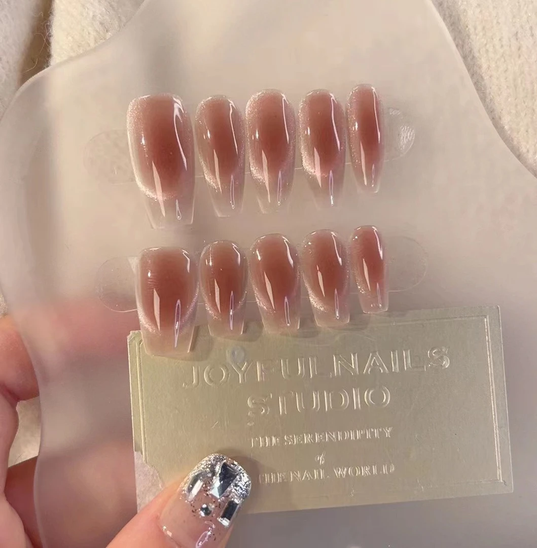纯手工美甲冰透腮红猫眼【朗姆酒】简约气质ins风显手白可拆卸美甲