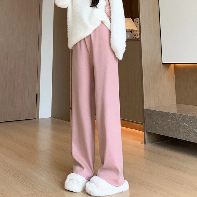 XVRV新款2024糯米裤女加绒休闲裤子百搭女士高腰垂坠感时尚阔腿裤