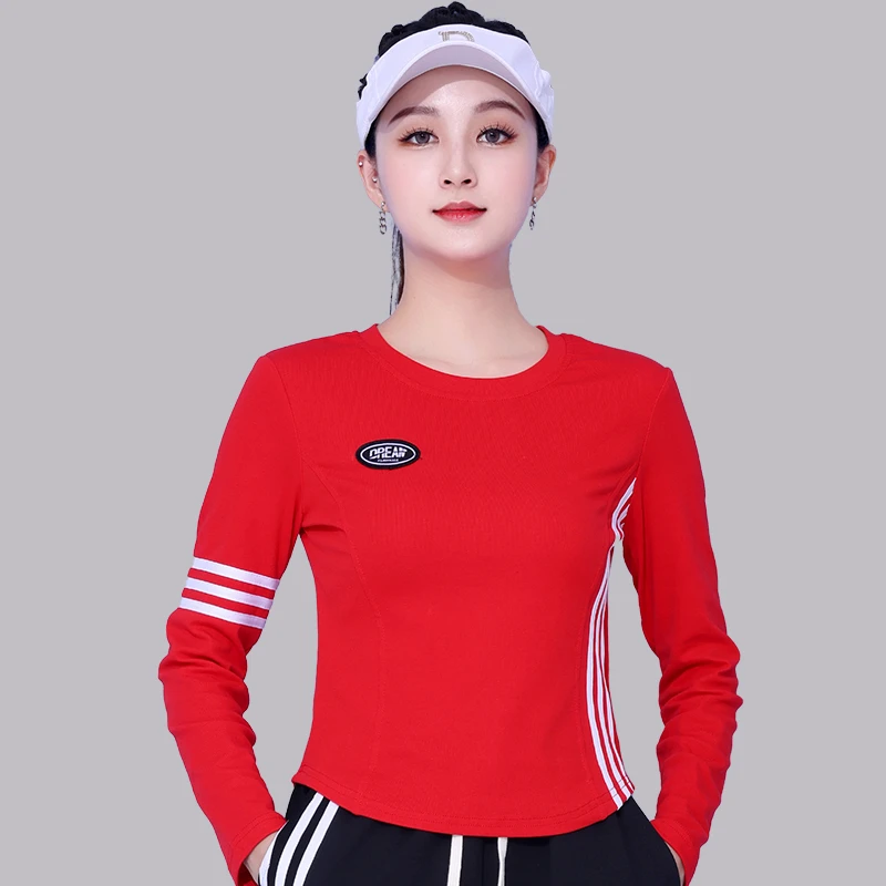 XVRV2023秋季新款运动跑步长袖T恤螺纹棉棉休闲服条纹上衣打底衫