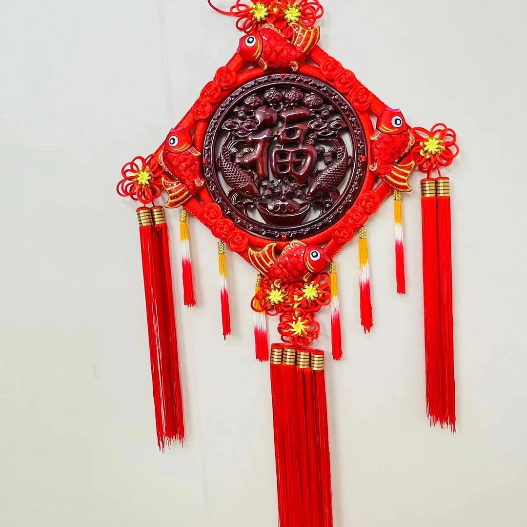 125*55cm 中国结平安富贵  香樟木实木客厅玄关家居装饰画