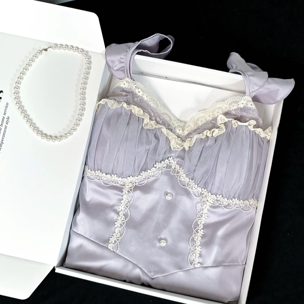 睡裙女款爆款2025新款性感带胸垫冰丝吊带夏季蕾丝高档私房睡衣