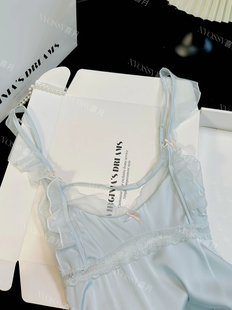 法式气质性感睡衣女纯欲风甜美蕾丝吊带睡裙女夏季冰丝家居服