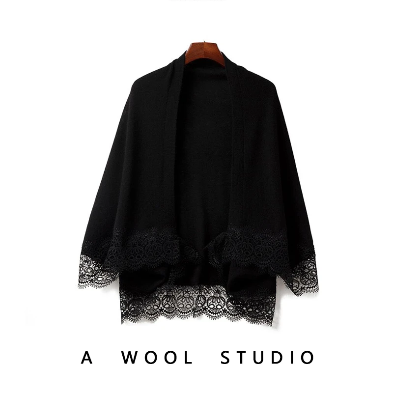 羊毛披肩 时尚钩花优雅百搭 春秋薄款外搭蕾丝披肩