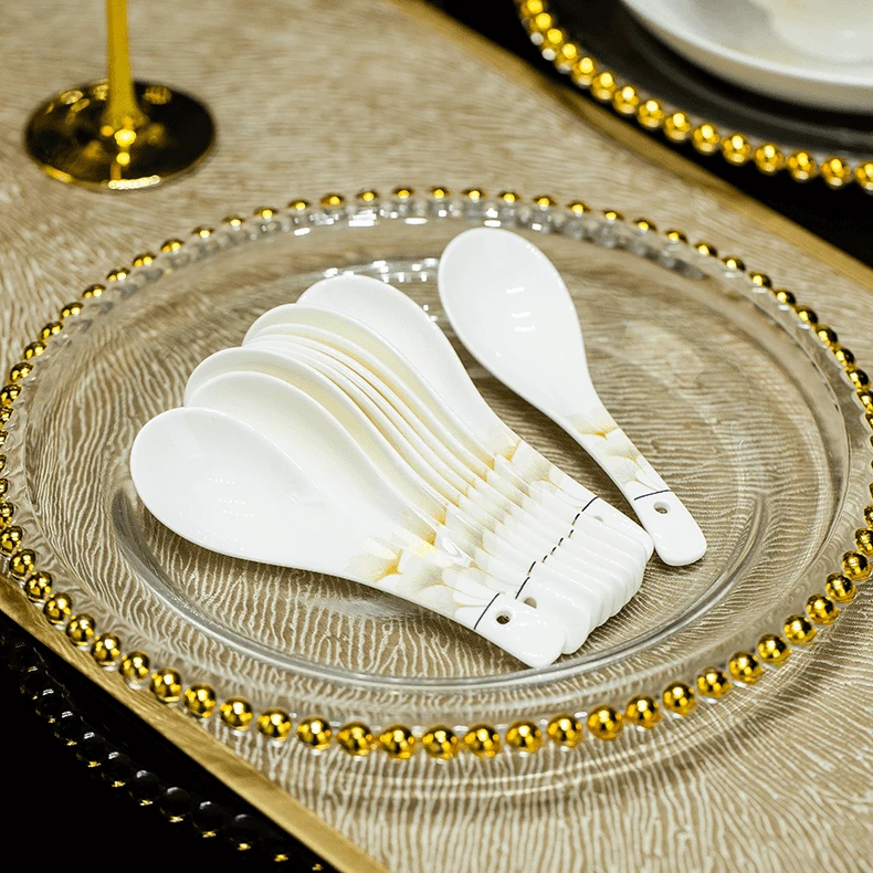 幸福时光小汤勺10个景德镇餐具散件简约新中式家用喝汤喝粥瓷勺