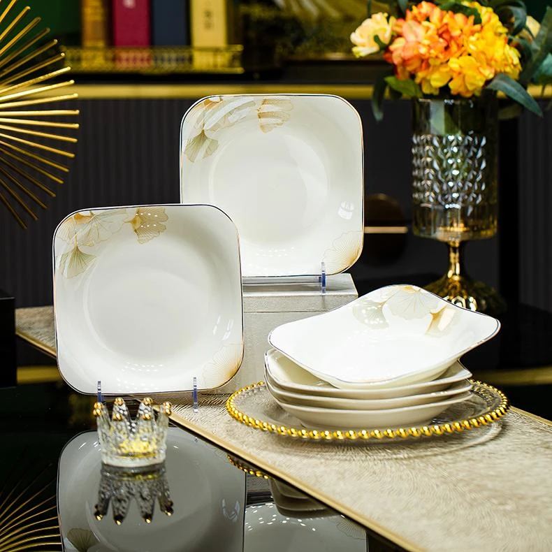 幸福时光7.5英寸如意方盘2个景德镇装菜盘子简约新中式家用饭盘