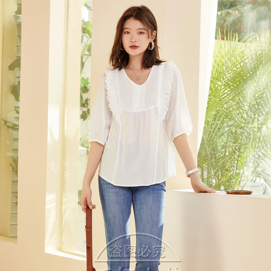 希茜8221  夏季显瘦雪纺上衣气质时尚小衫休闲雪纺衫