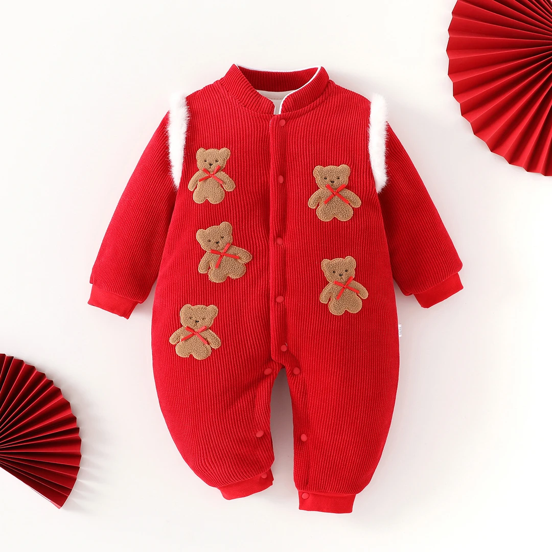 可可鸭180g婴儿拜年服连体衣满月新年装冬季棉衣宝宝喜庆过年衣服