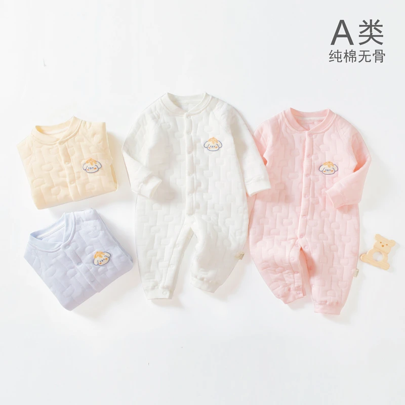 婴儿连体衣秋冬款保暖空气薄三层新生儿哈衣睡衣男女宝宝衣服冬季