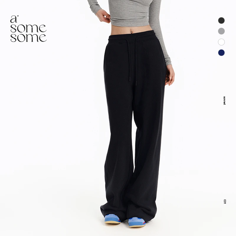 asomesome美式低腰拖地黑色宽松直筒卫裤女秋冬白色休闲运动裤子