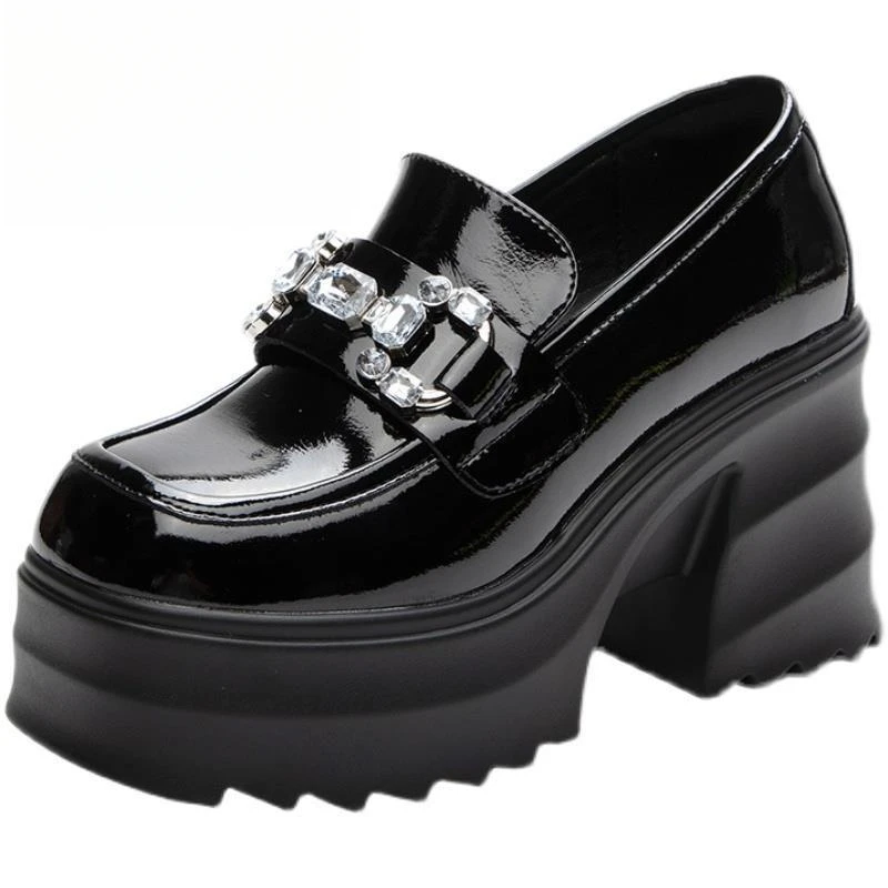 新爆款冬款高跟单鞋女厚底轻便2023新款秋季英伦风复古乐福鞋方头