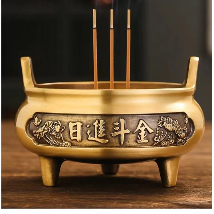 全黄铜日进斗金铜炉家用祠堂特大号创意金属香道炉宣德炉烧火炉