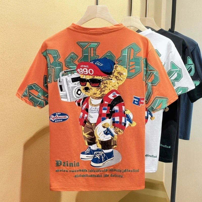 2024夏季潮流男士纯棉大码印花短袖T恤潮男圆领百搭圆领套头上衣T