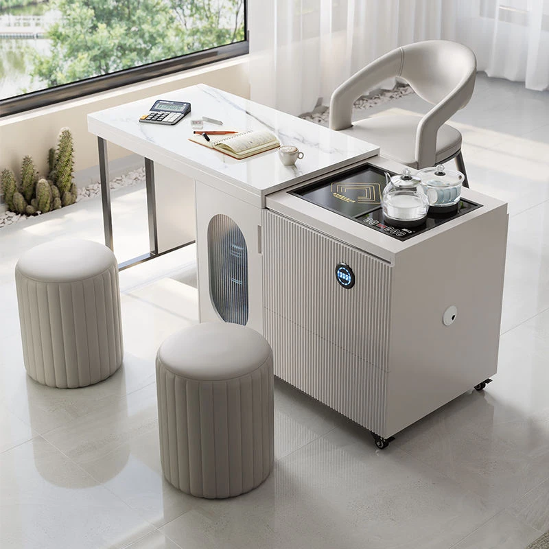 现代简约岩板茶桌椅组合移动伸缩泡茶一体功夫茶台家用阳台小茶车