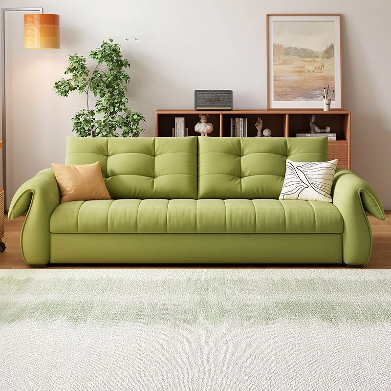 新款猫抓绒布艺奶油风多功能可折叠推拉小户型客厅沙发床现代简约