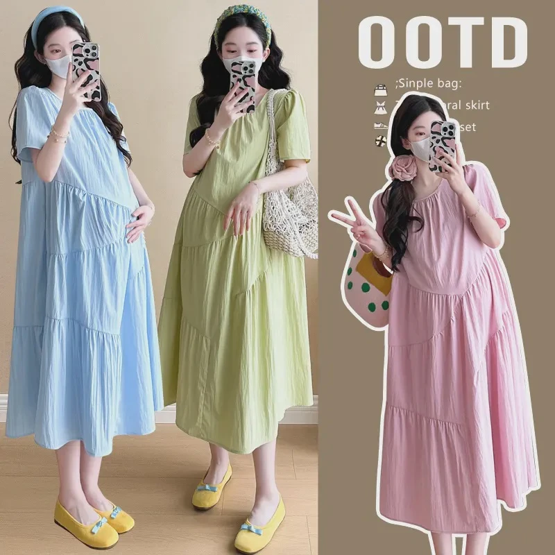 孕妇装夏装2025新款时尚轻薄夏天孕妇衣裙中长款短袖孕妇裙子潮妈
