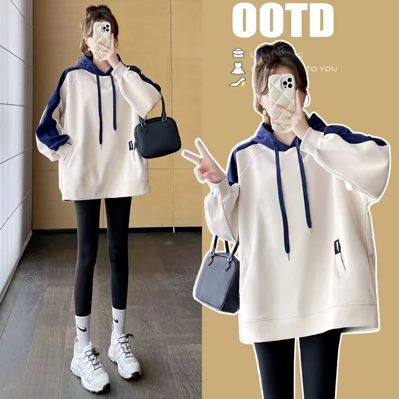 孕妇秋冬卫衣2024时尚舒适休闲外穿连帽宽松大码上衣秋季孕妇装