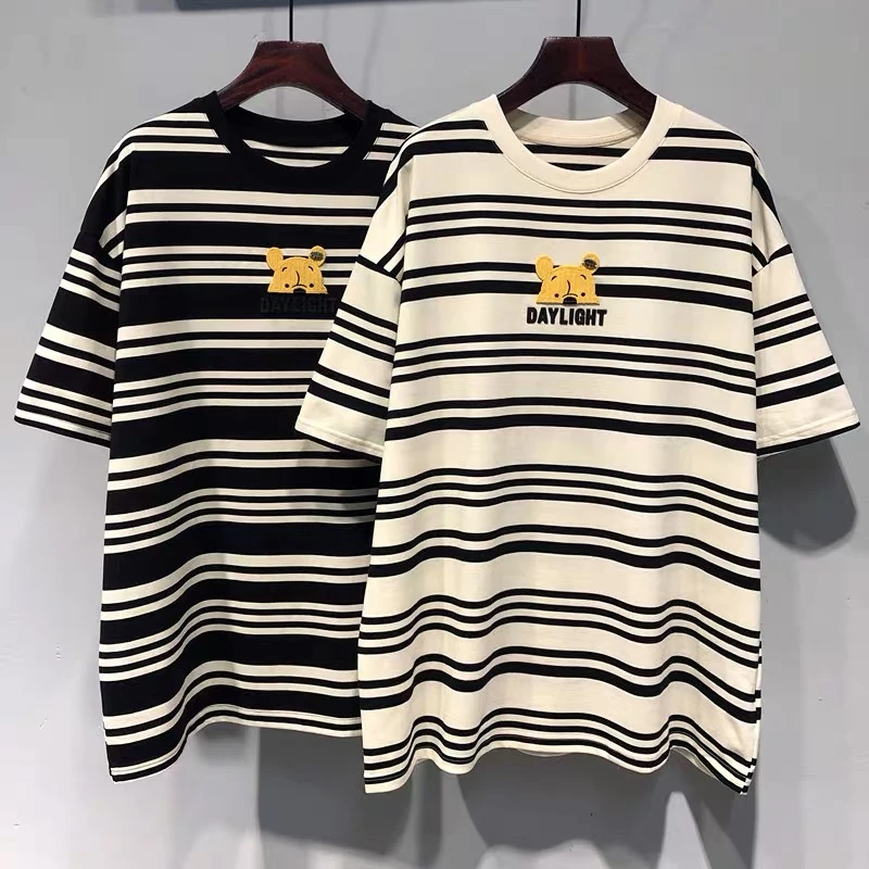 【晨妈】孕妇装短袖上衣夏装2024新款条纹宽松T恤宽松大码打底衫