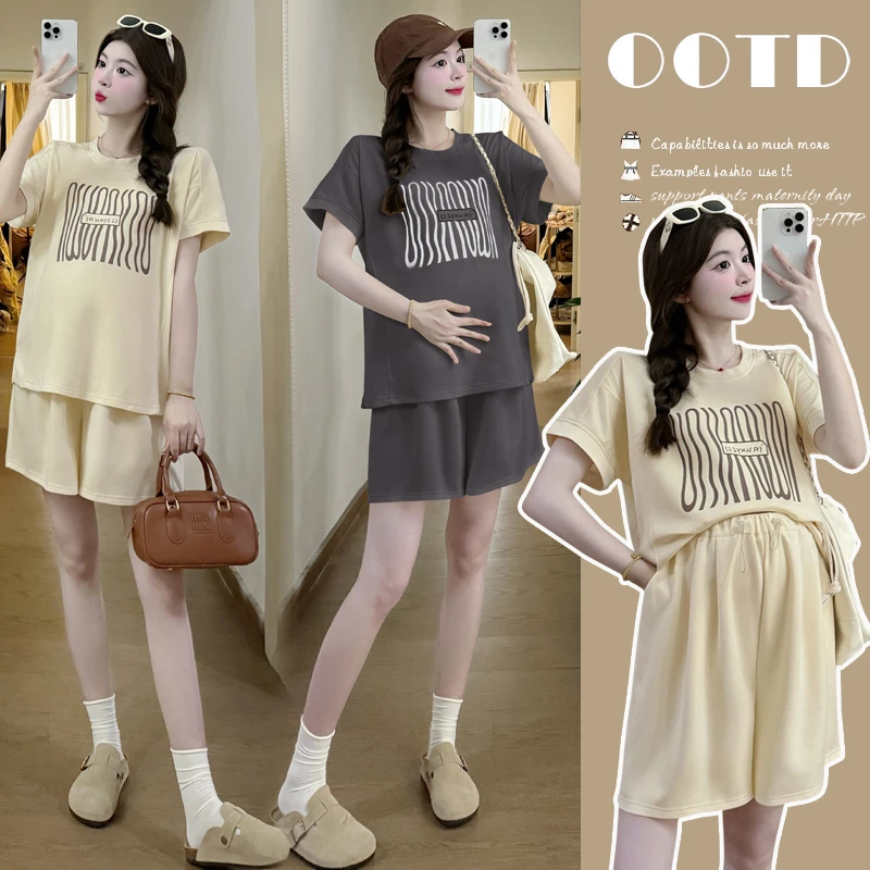 孕妇装2025夏款韩版时尚宽松大码孕妇套装孕妇上衣薄衣服潮衣服裤