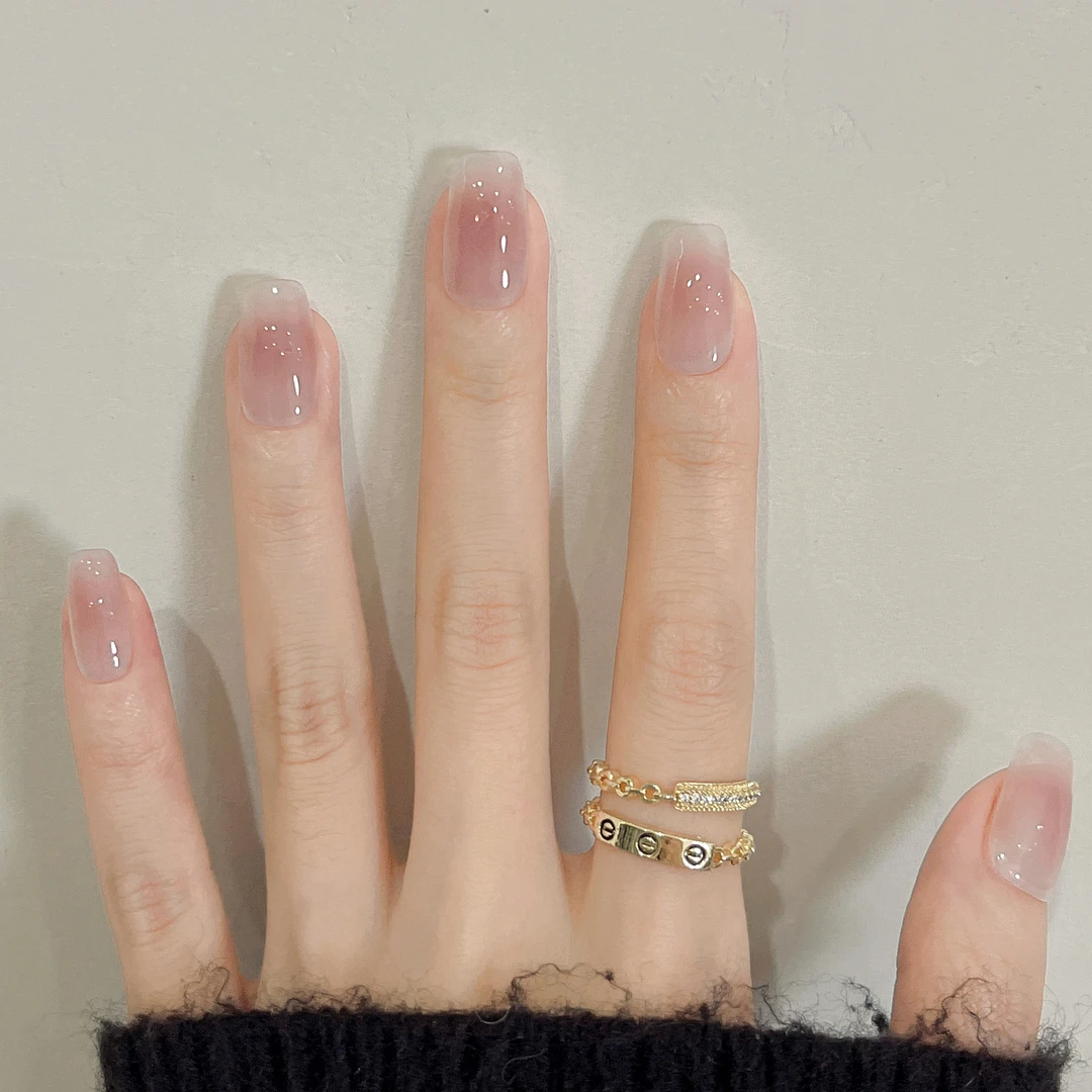 冰透腮红 手工穿戴甲裸色冰透腮红中方通勤气质温柔显白美甲贴片