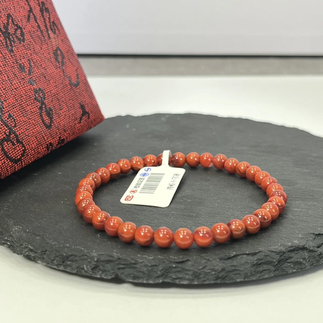 HA029天然原矿南红 瓦西火焰纹南红单圈手串5mm