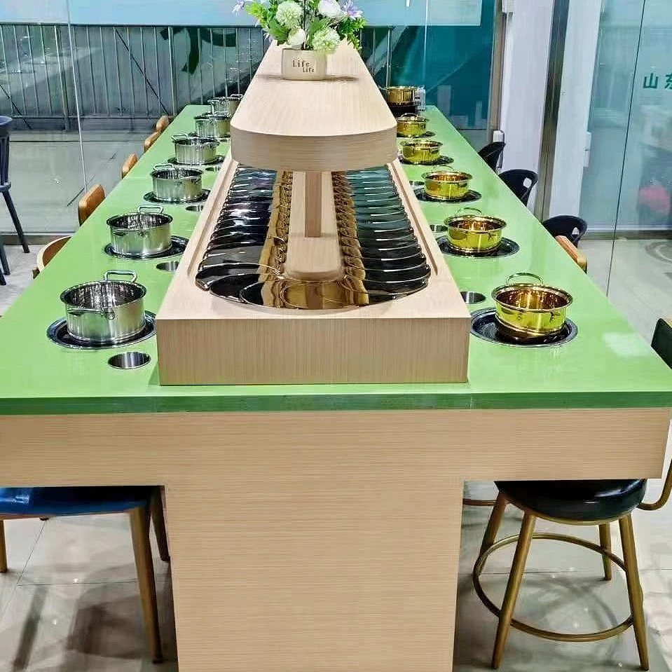 旋转小火锅设备全套涮烤一体自助餐台麻辣烫单人单锅商用回转火锅