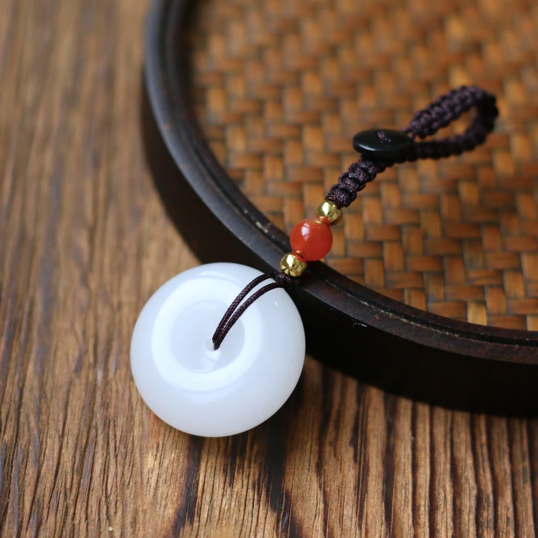 平安扣钥匙扣新疆天然玉石 挂件时尚款/带证书送礼盒金丝玉