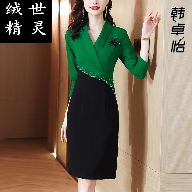 时尚西装连衣裙女春秋2023新款妈妈收腰遮肚子气质裙子感女装