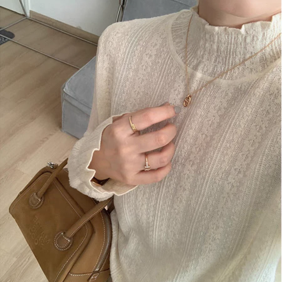 【小香风蕾丝打底】半高领内搭针织衫秋冬季新款上衣宽松韩版打底衫