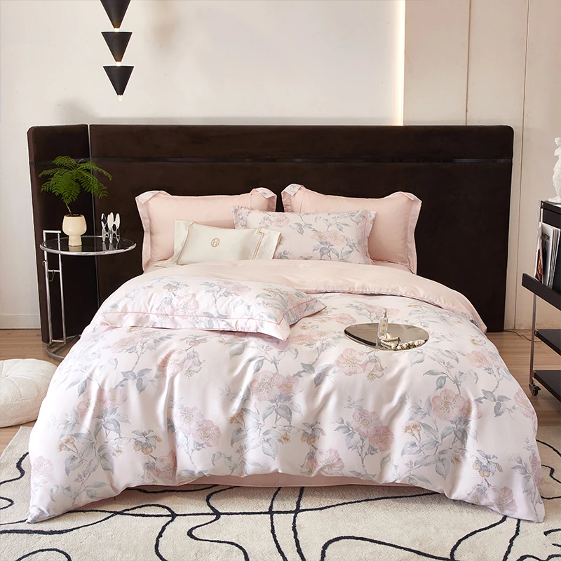 2025新款100%莱赛尔天丝被套四件套印花凉感双人被罩床单床上用品