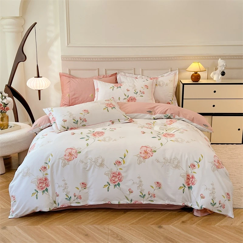 【100%高端全棉四件套】轻奢全棉AB版被套四件套简约纯棉床单床上