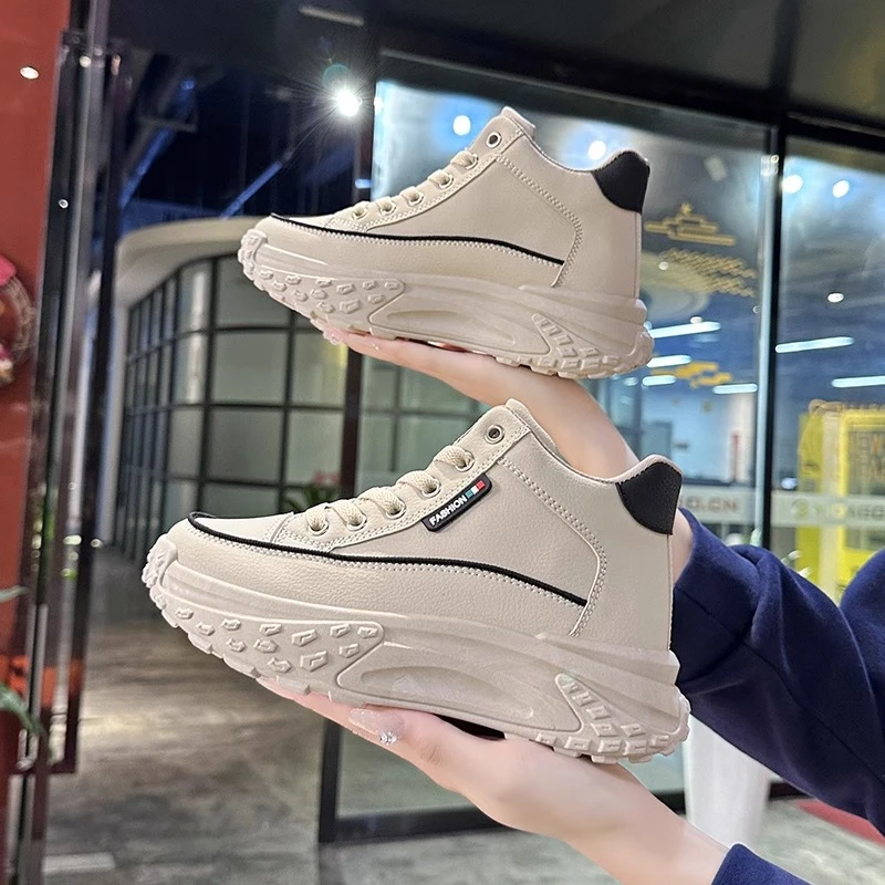 【厂家销售】踩屎感厚底高帮运动鞋女款秋冬季皮面女鞋软底时尚妈妈