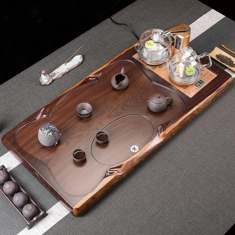 黑檀木茶盘电磁炉茶具实木茶海家用套装全自动电磁炉一体烧水茶托