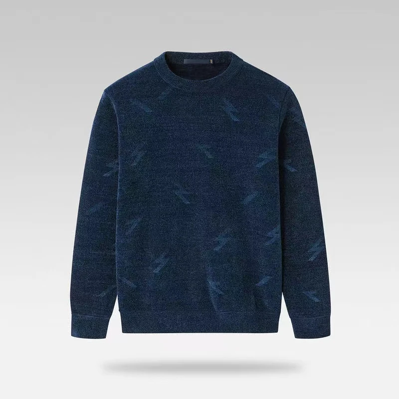 H-2024新款几何长袖针织衫冬季新款内里加绒雪尼尔毛衣男287