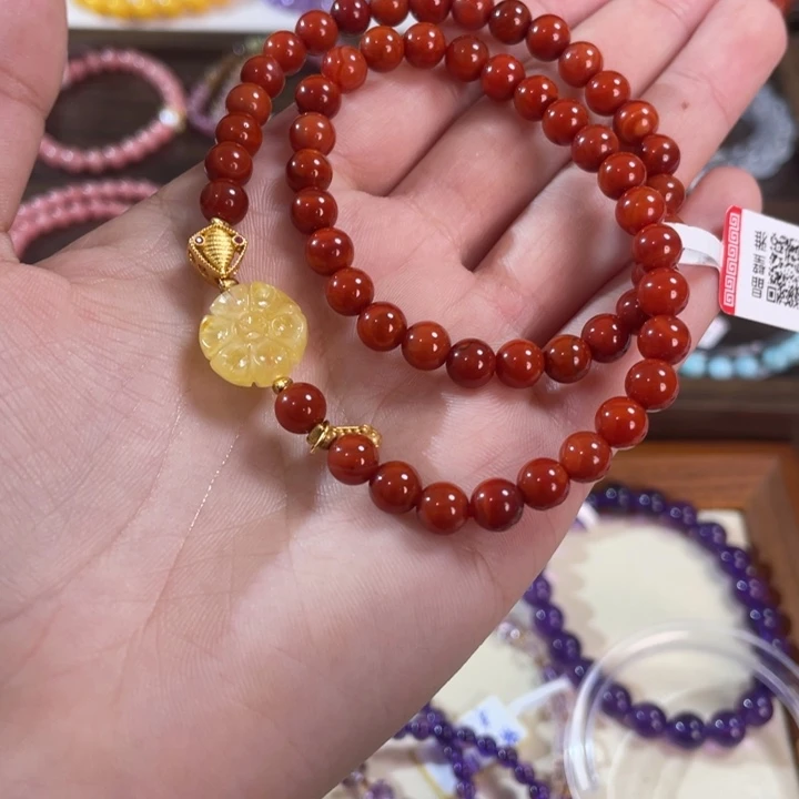 南红玛瑙手链银S925镶嵌双圈