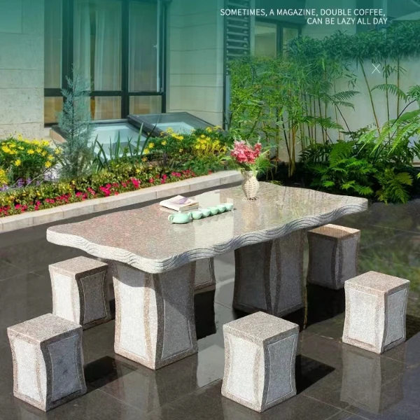 石桌石凳庭院家用户外花岗岩别墅装饰摆件天然石头桌子长方形