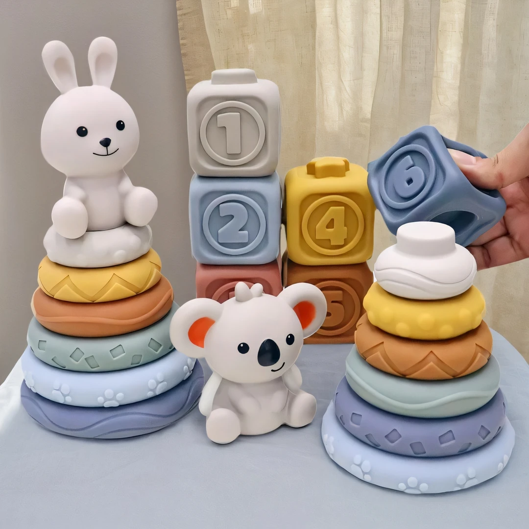 儿童早教彩虹塔叠叠乐婴儿益智玩具套圈宝宝积木软胶可啃咬0-1岁2