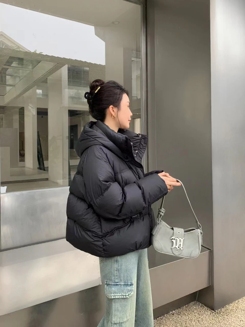 冬季加厚达标90白鸭绒时尚连帽设计感口袋减龄显瘦百搭羽绒服3010