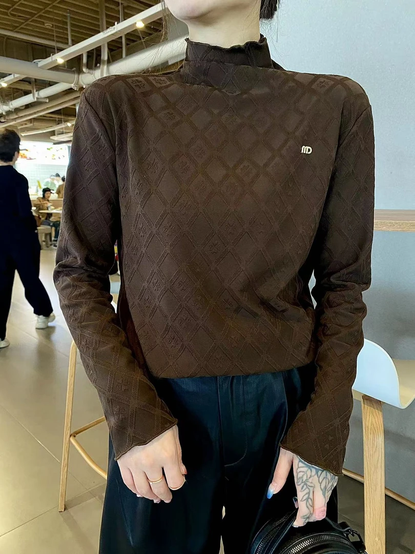 新款加绒打底半高领提花长袖冬季修身内搭减龄显瘦长袖小衫1722