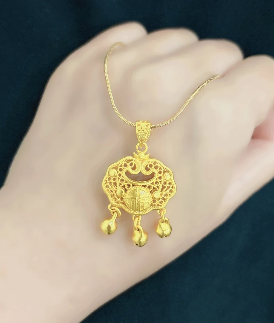 铜合金吊坠 时尚百搭镂空吉祥锁吊坠项链