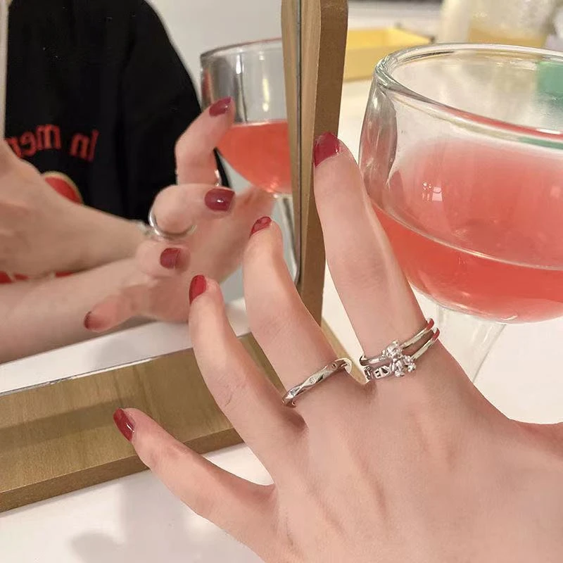 合金戒指 夏季小熊套装可调节戒指两件套女生ins小众设计时尚个性